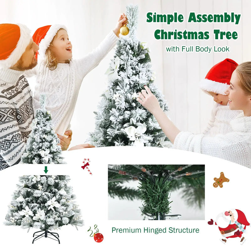 Snow Flocked Christmas Pencil Tree with Berries and Poinsettia Flowers by DirectDeals