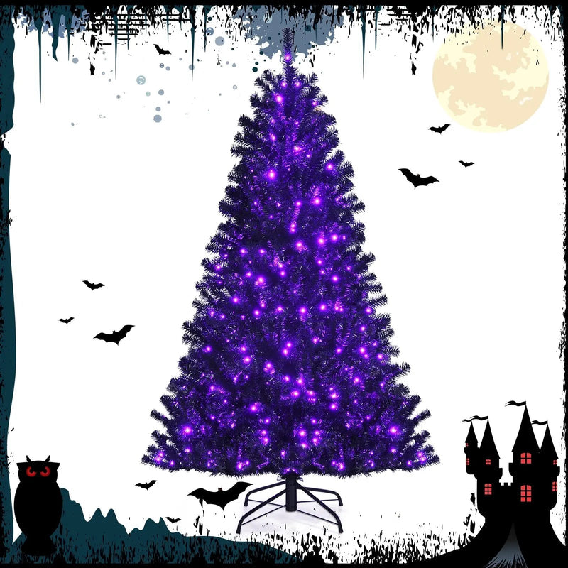 Black Artificial Christmas Halloween Tree with Purple LED Lights by DirectDeals