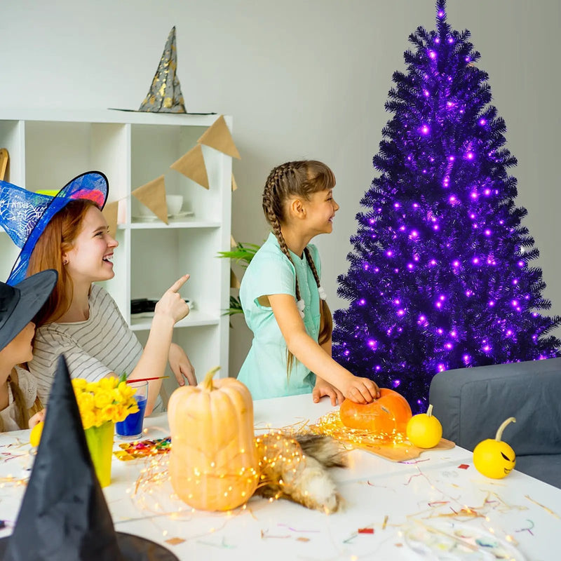 Black Artificial Christmas Halloween Tree with Purple LED Lights by DirectDeals