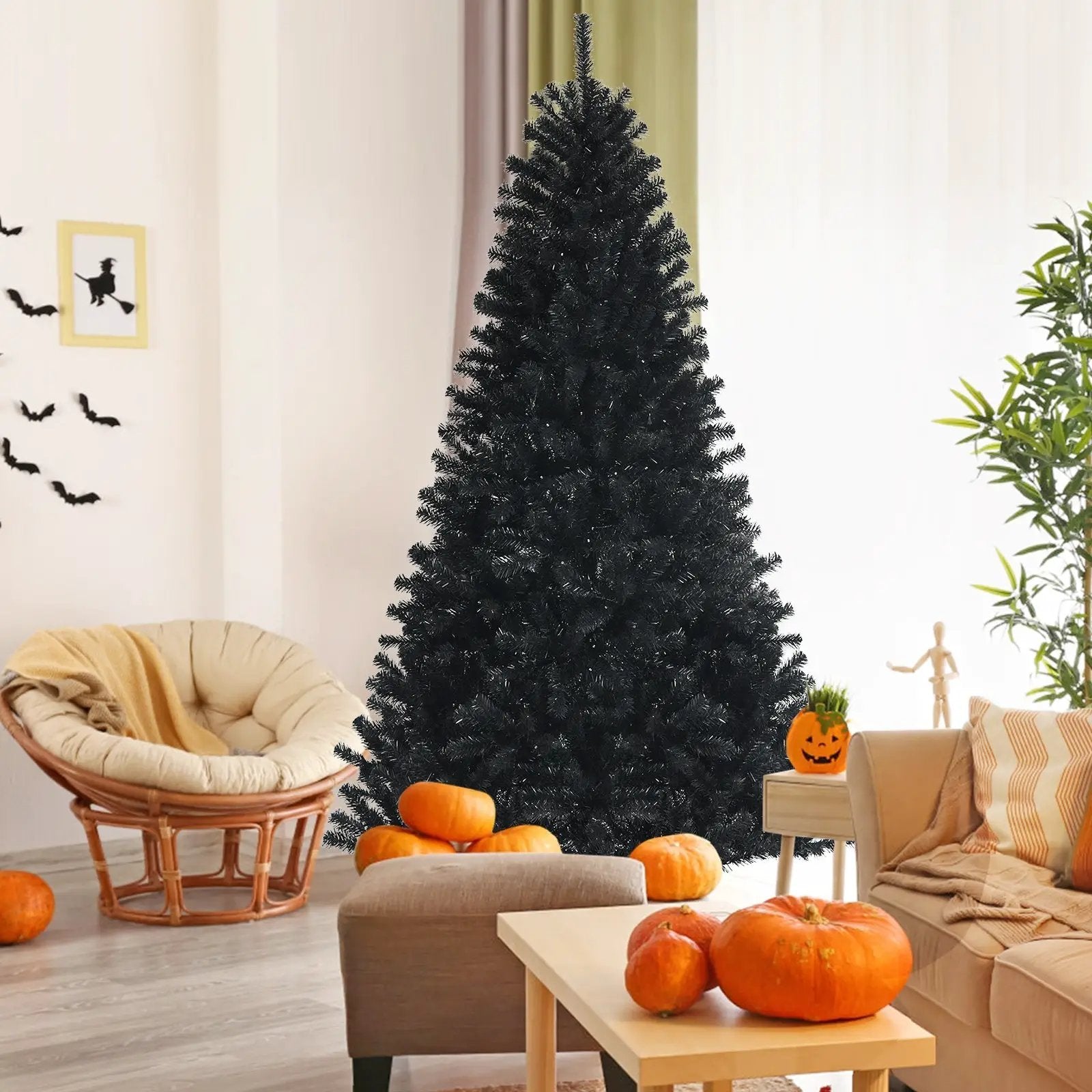 Black Artificial Christmas Halloween Tree with Purple LED Lights by DirectDeals