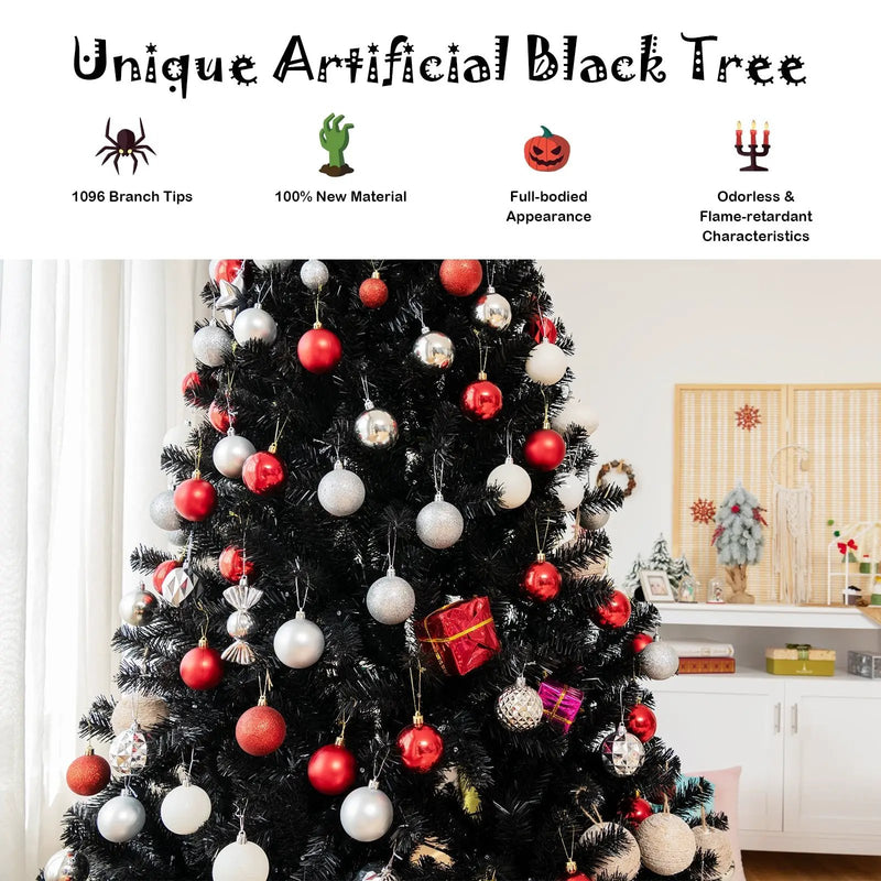 Black Artificial Christmas Halloween Tree with Purple LED Lights by DirectDeals