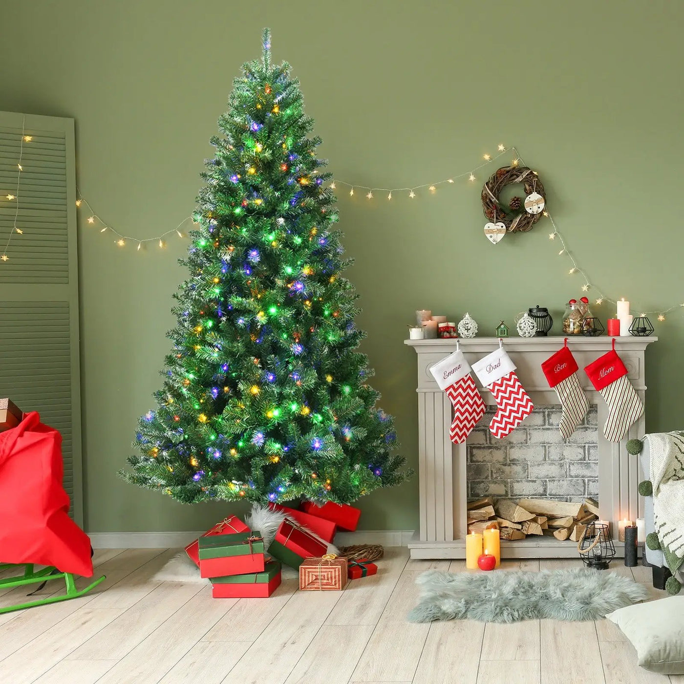 Artificial Hinged Christmas Tree with Remote-controlled Color-changing LED Lights by DirectDeals