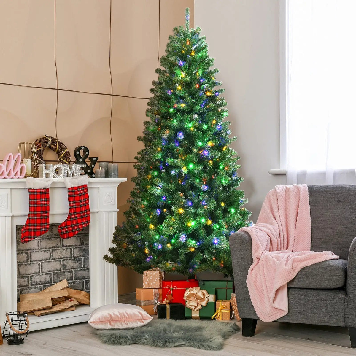Artificial Hinged Christmas Tree with Remote-controlled Color-changing LED Lights by DirectDeals