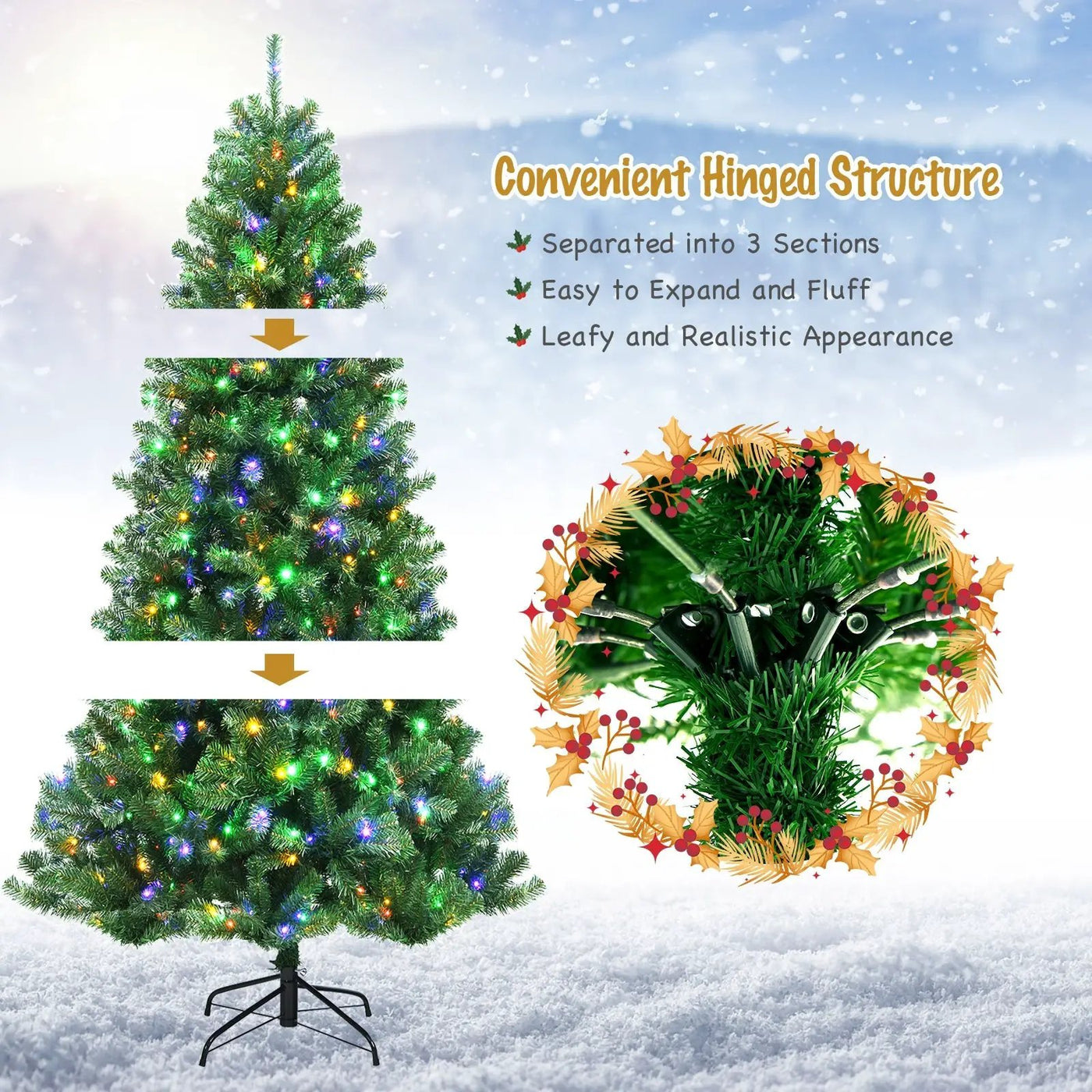 Artificial Hinged Christmas Tree with Remote-controlled Color-changing LED Lights by DirectDeals