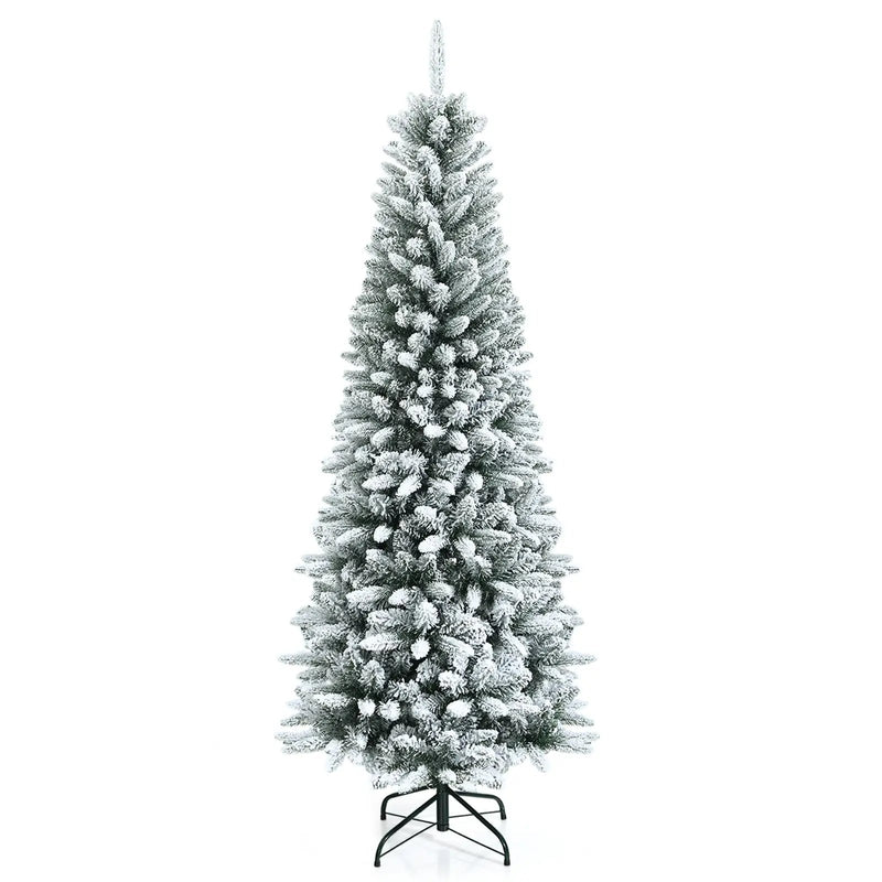 Snow-Flocked Hinged Artificial Christmas Pencil Tree with Mixed Tips by DirectDeals