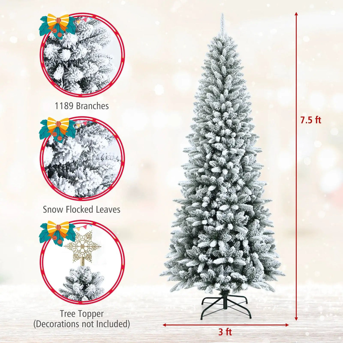 Snow-Flocked Hinged Artificial Christmas Pencil Tree with Mixed Tips by DirectDeals