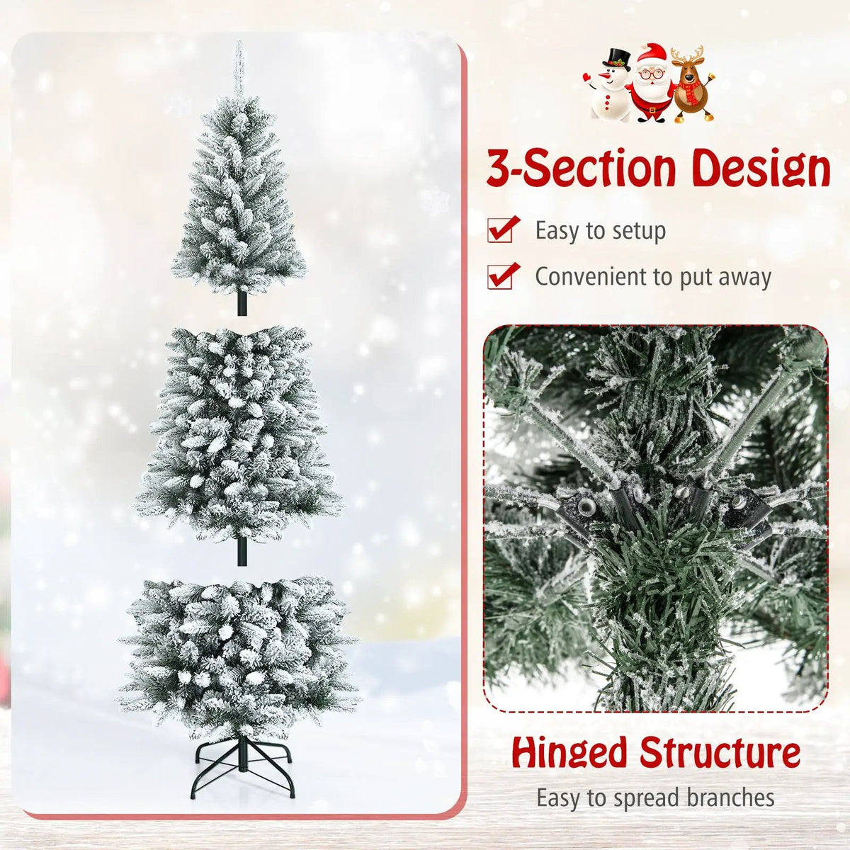 Snow-Flocked Hinged Artificial Christmas Pencil Tree with Mixed Tips by DirectDeals