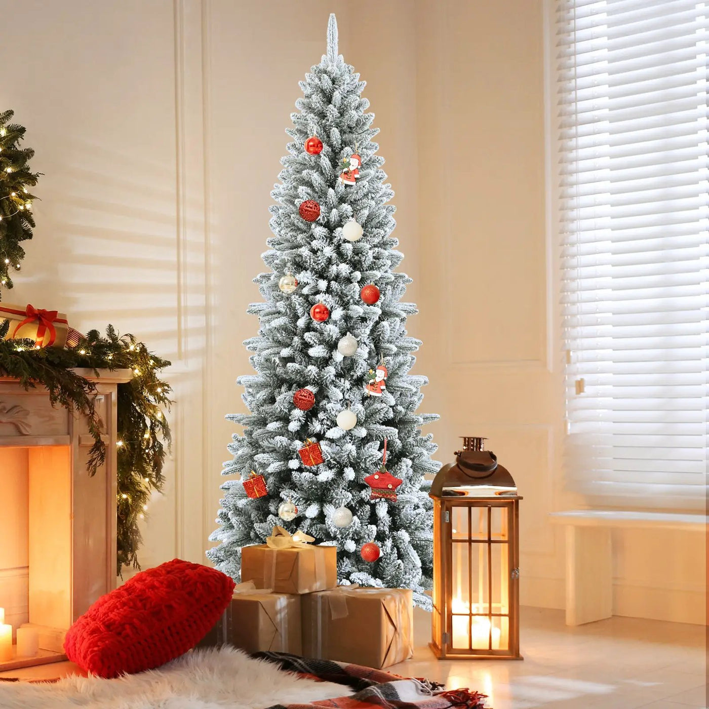 Snow-Flocked Hinged Artificial Christmas Pencil Tree with Mixed Tips by DirectDeals