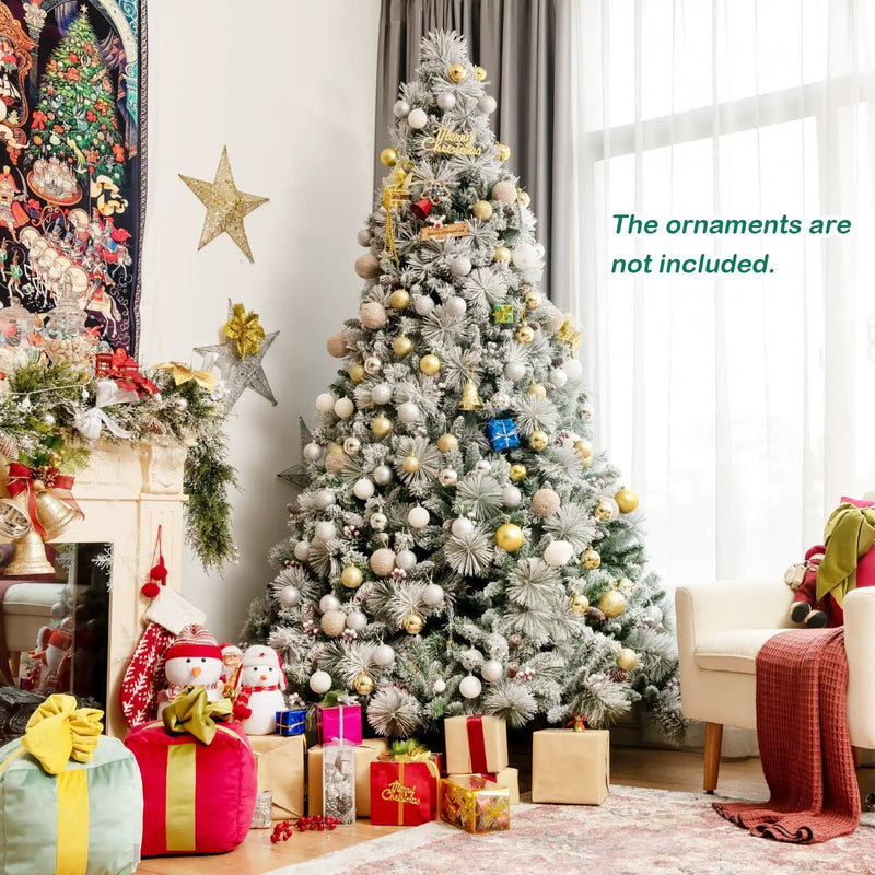 8 Feet Snow Flocked Christmas Tree Glitter Tips with Pine Cone and Red Berries by DirectDeals