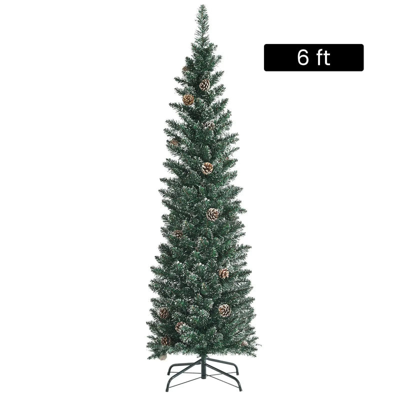 Snowy Artificial Pencil Christmas Tree with Pine Cones by DirectDeals
