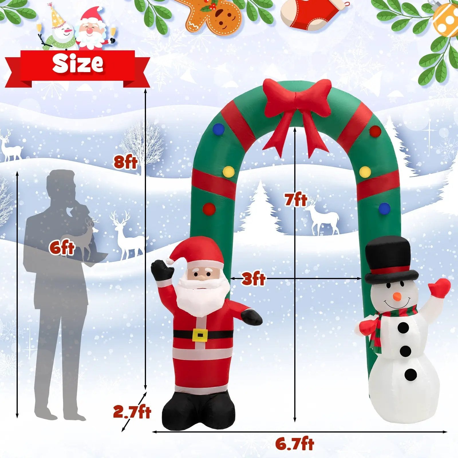 8 Feet Christmas Inflatable Archway with Santa Claus and Snowman by DirectDeals