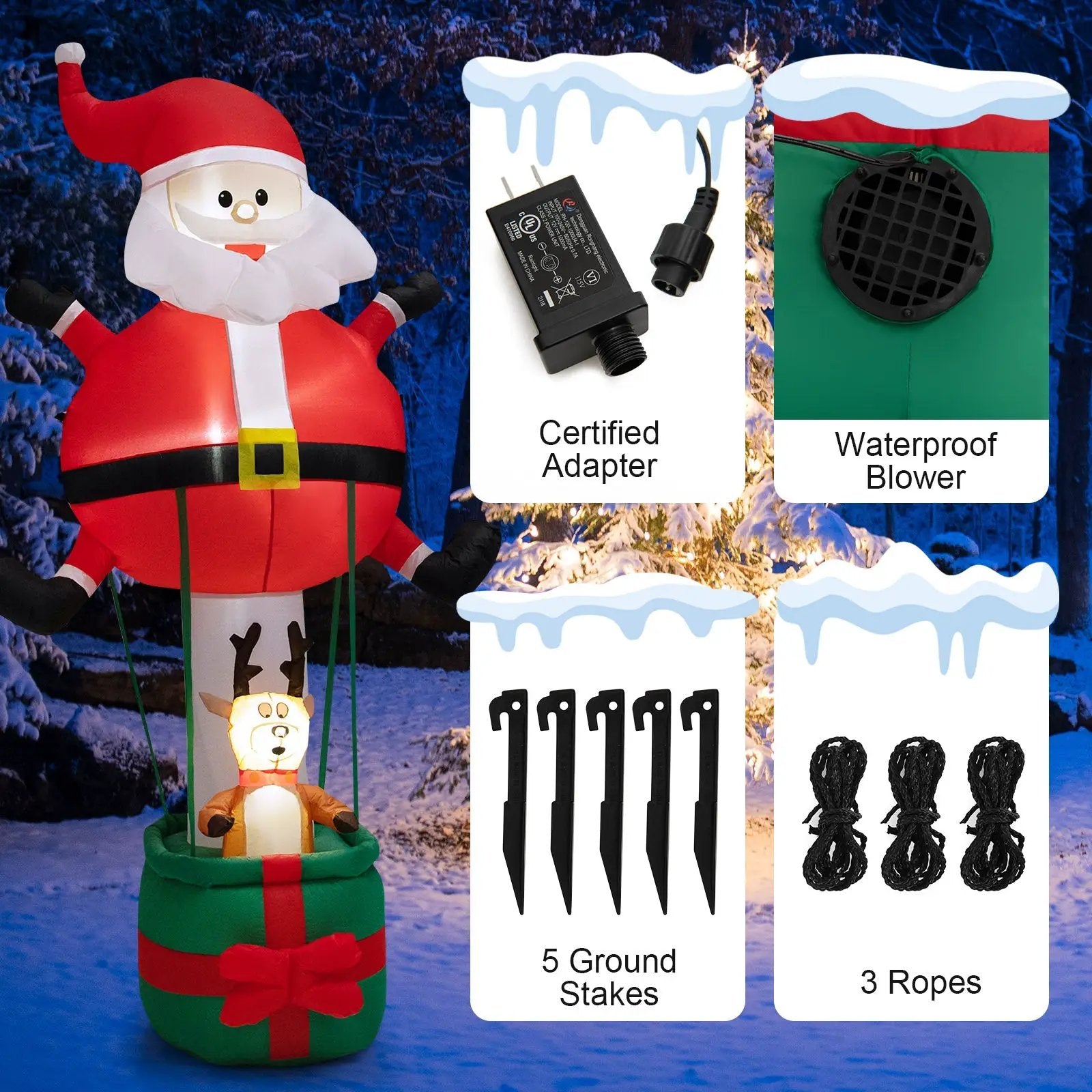 8 Feet Inflatable Santa Claus and Reindeer by DirectDeals