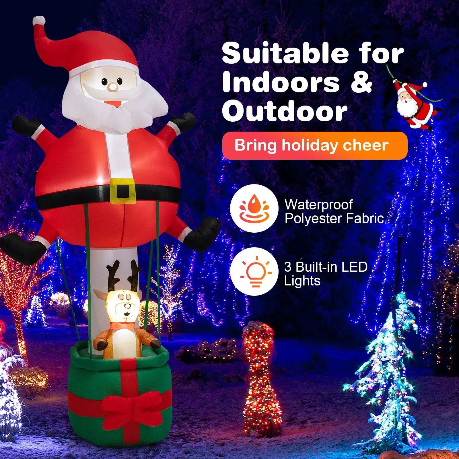 8 Feet Inflatable Santa Claus and Reindeer by DirectDeals