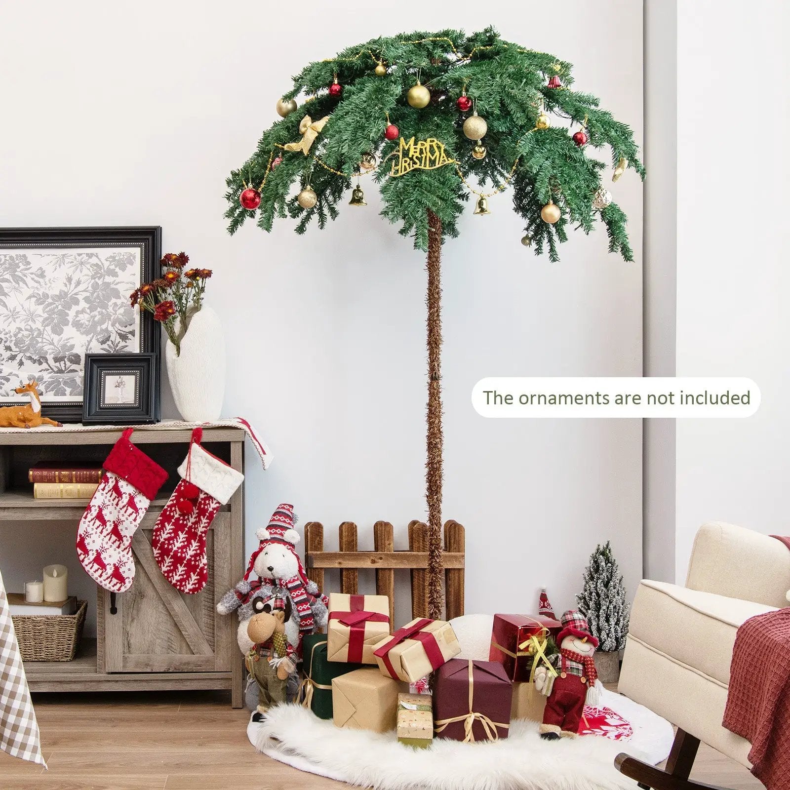 6 Feet Pre-Lit Xmas Palm Artificial Tree with 250 Warm-White LED Lights by DirectDeals