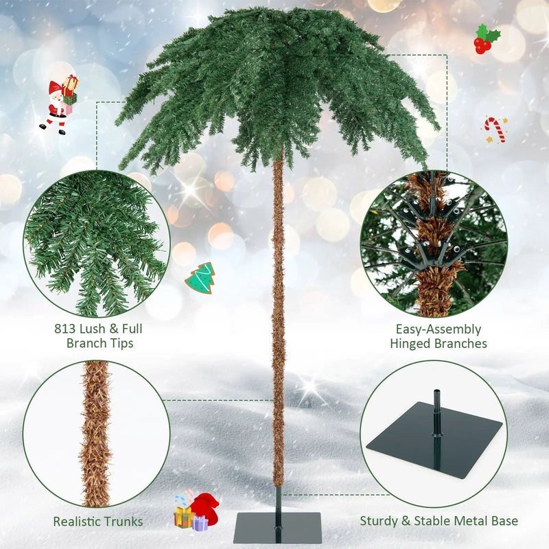 6 Feet Pre-Lit Xmas Palm Artificial Tree with 250 Warm-White LED Lights by DirectDeals