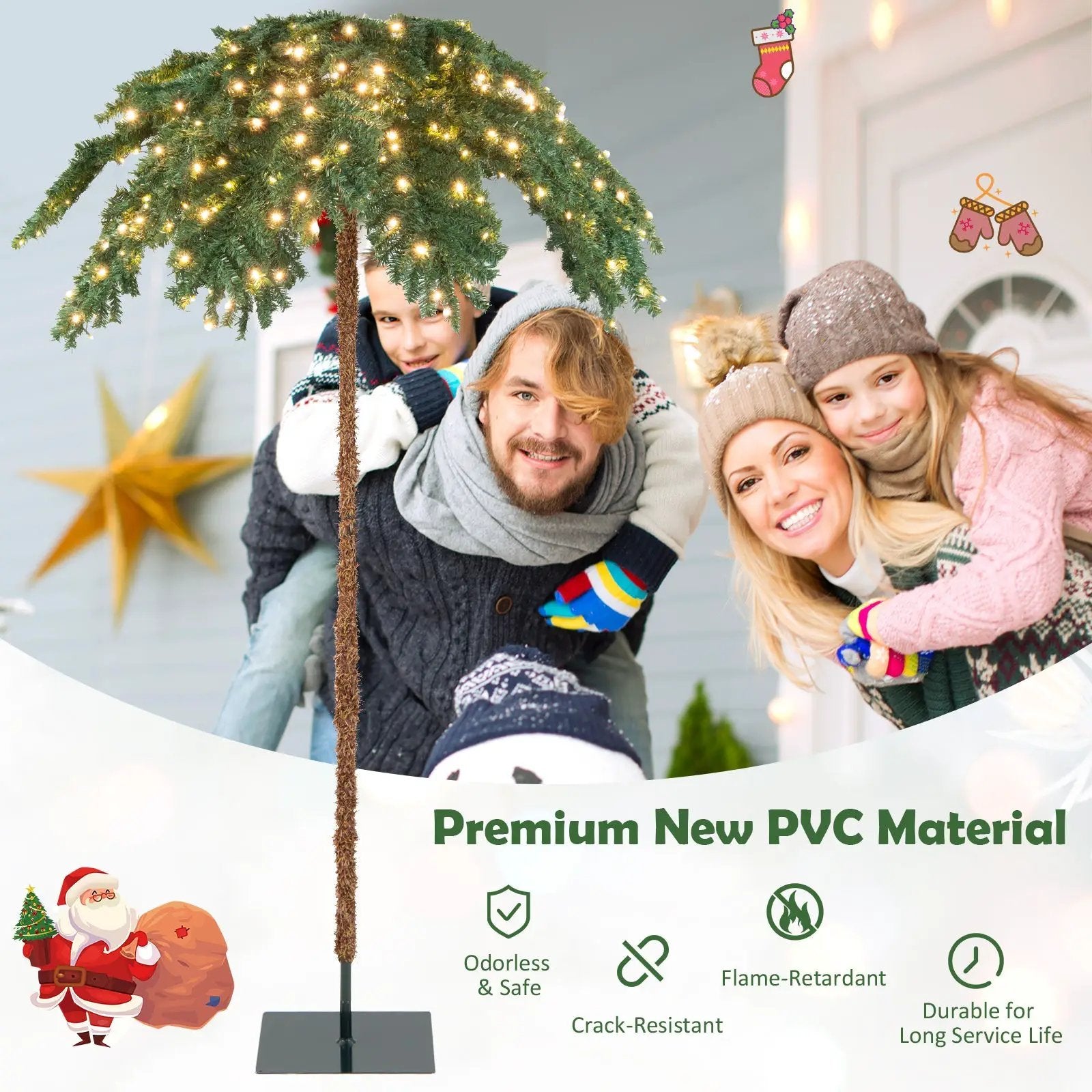 6 Feet Pre-Lit Xmas Palm Artificial Tree with 250 Warm-White LED Lights by DirectDeals