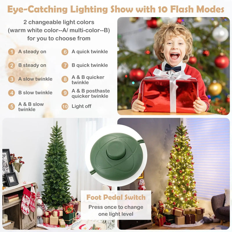 6 Feet Pre-Lit Artificial Christmas Pencil Tree with 648 PVC PE Branch Tips by DirectDeals