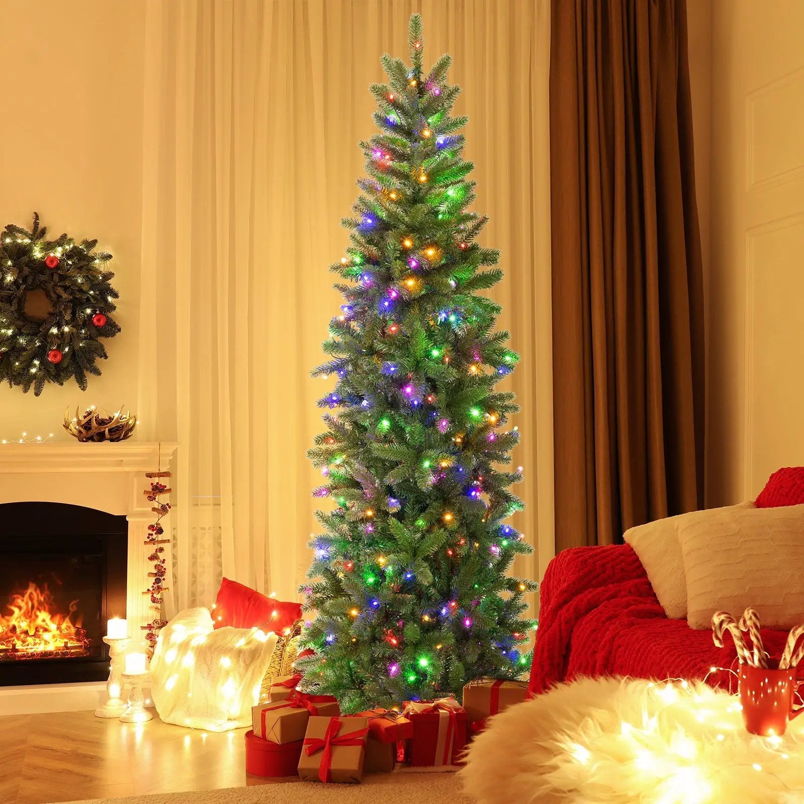 7.5 Feet Pre-lit Full Artificial Christmas Tree with Warm White and Multi-color LED Lights by DirectDeals