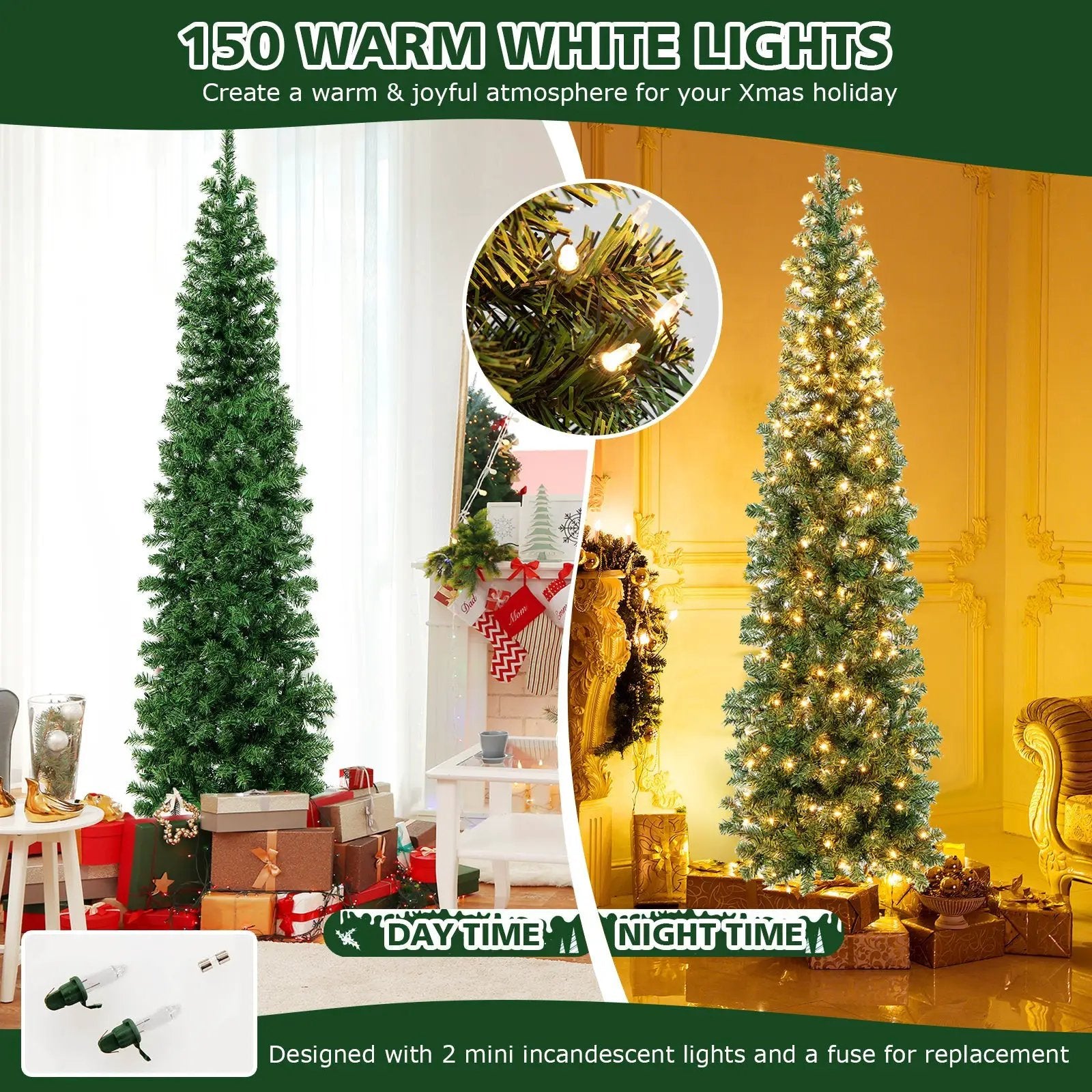 7 Feet Prelit Half-Shape Christmas Tree with 150 Lights by DirectDeals