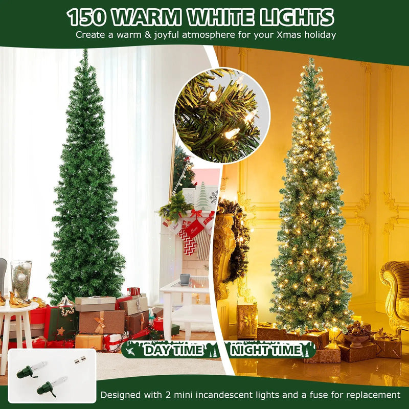 7 Feet Prelit Half-Shape Christmas Tree with 150 Lights by DirectDeals