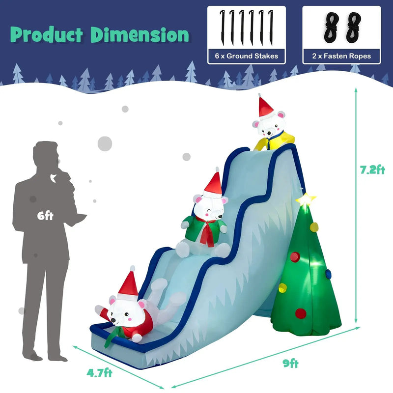9 Feet Inflatable Polar Bear Slide Scene Decoration with LED Lights by DirectDeals