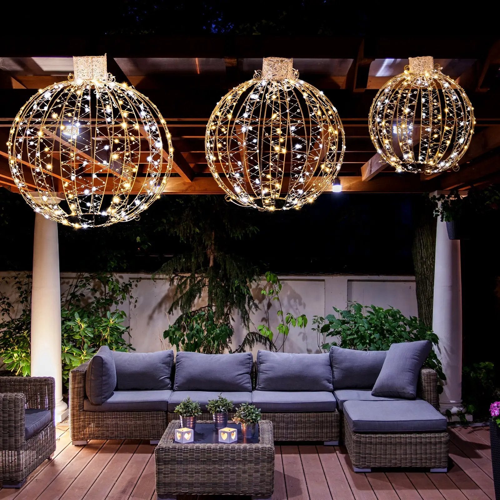 3 Pack Christmas LED Light Balls with Cable Ties and 6 Stakes-Golden by DirectDeals