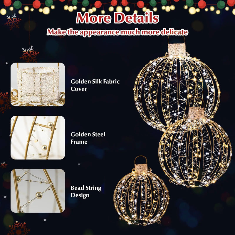 3 Pack Christmas LED Light Balls with Cable Ties and 6 Stakes-Golden by DirectDeals
