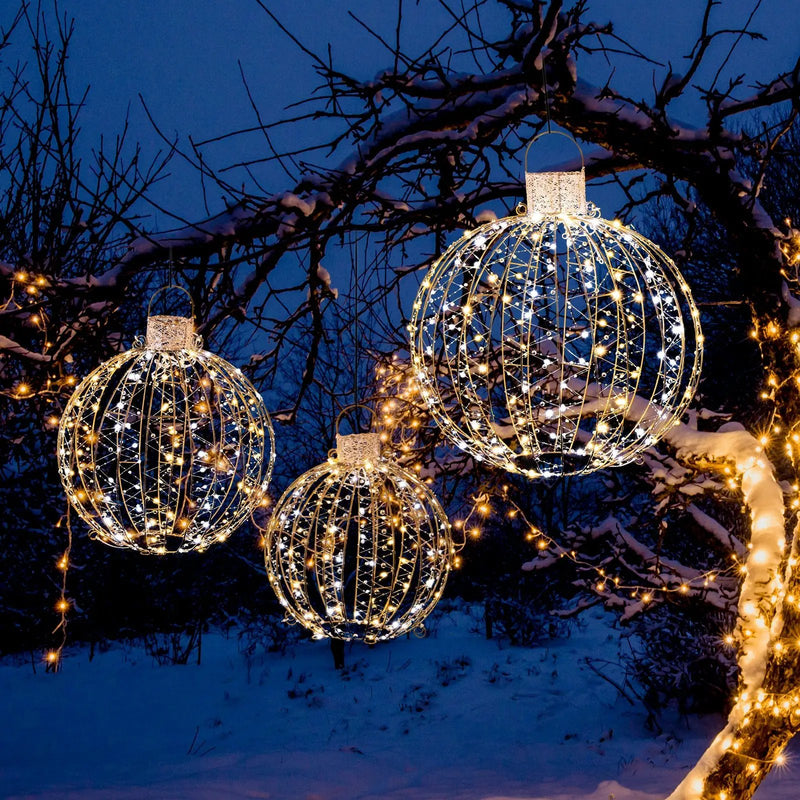 3 Pack Christmas LED Light Balls with Cable Ties and 6 Stakes-Golden by DirectDeals