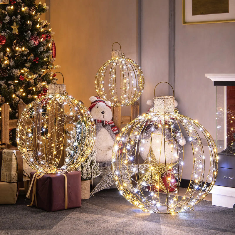 3 Pack Christmas LED Light Balls with Cable Ties and 6 Stakes-Golden by DirectDeals
