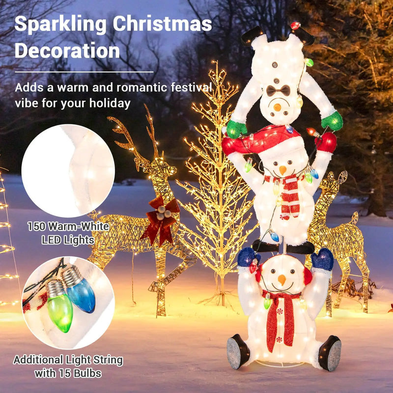 5.6 Feet Lighted Stacked Snowmen Christmas Decoration by DirectDeals