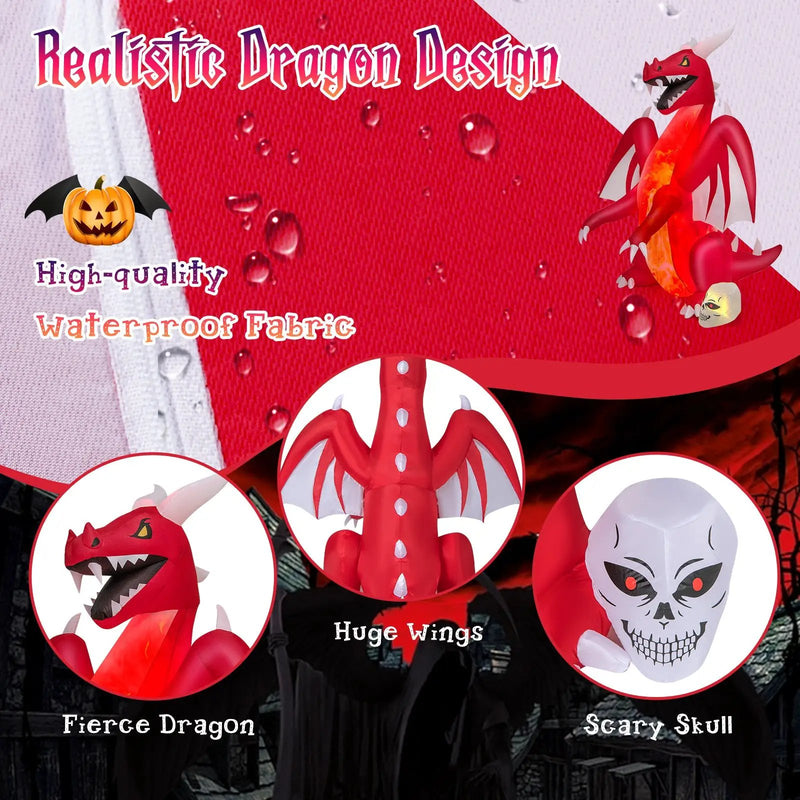 8 Feet Halloween Inflatables Blow-up Red Dragon with Wings Skull by DirectDeals
