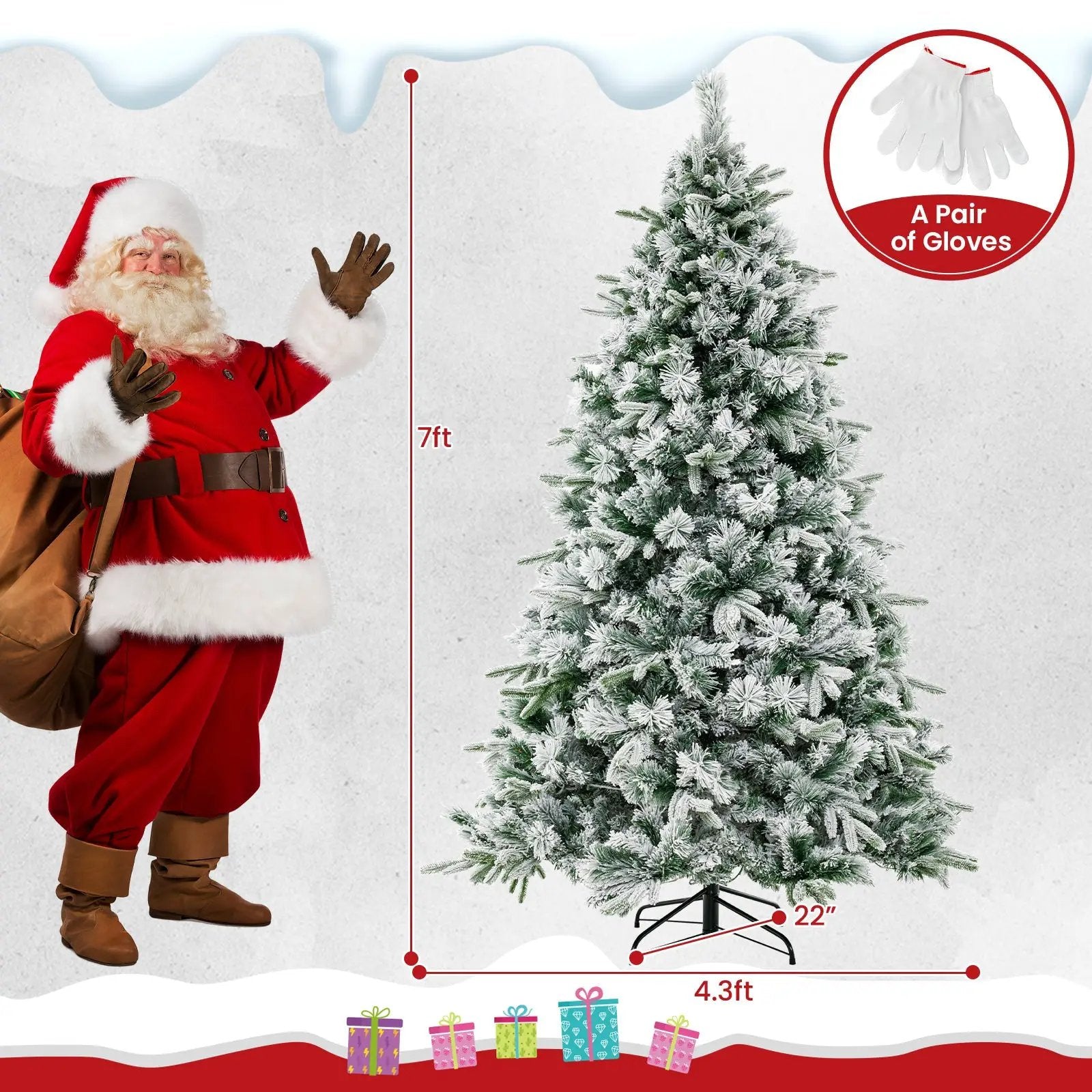 Flocked Christmas Tree with 250 Warm White LED Lights and 752 Mixed Branch Tips by DirectDeals