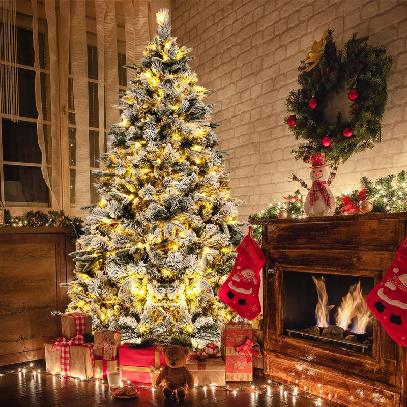 Flocked Christmas Tree with 250 Warm White LED Lights and 752 Mixed Branch Tips by DirectDeals