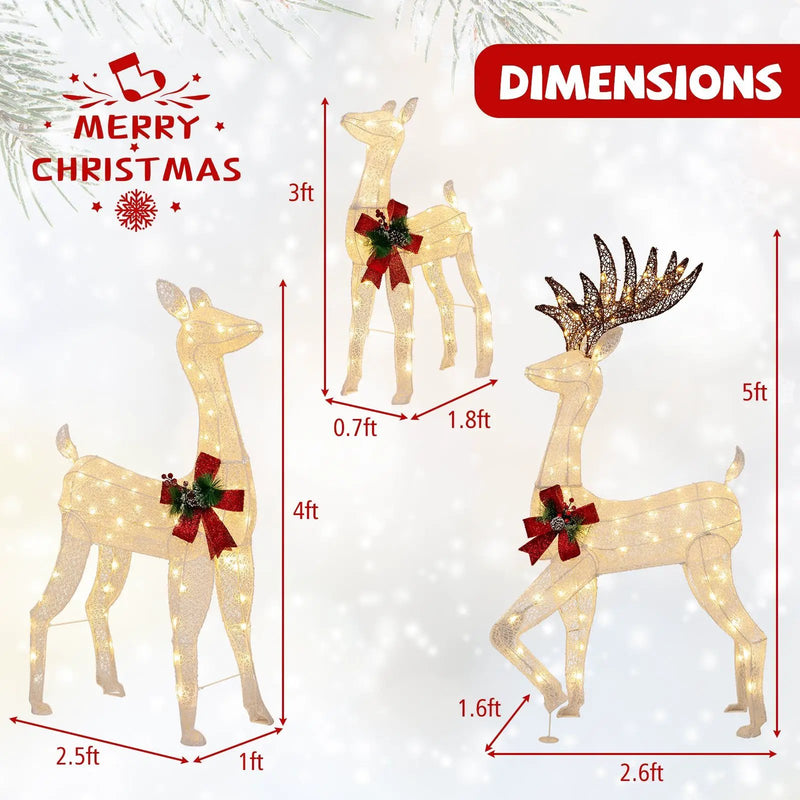 3-Piece Pre-lit Christmas Reindeer Family with 230 Warm White LED Lights by DirectDeals