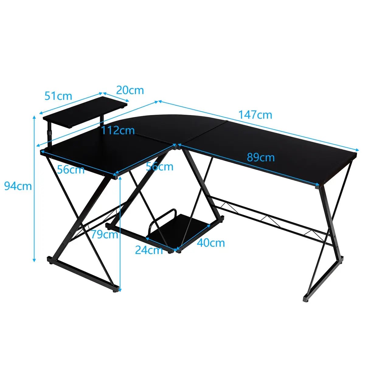 L-Shaped Desk Reversible Corner Computer Desk with Movable Shelf and CPU Stand by DirectDeals