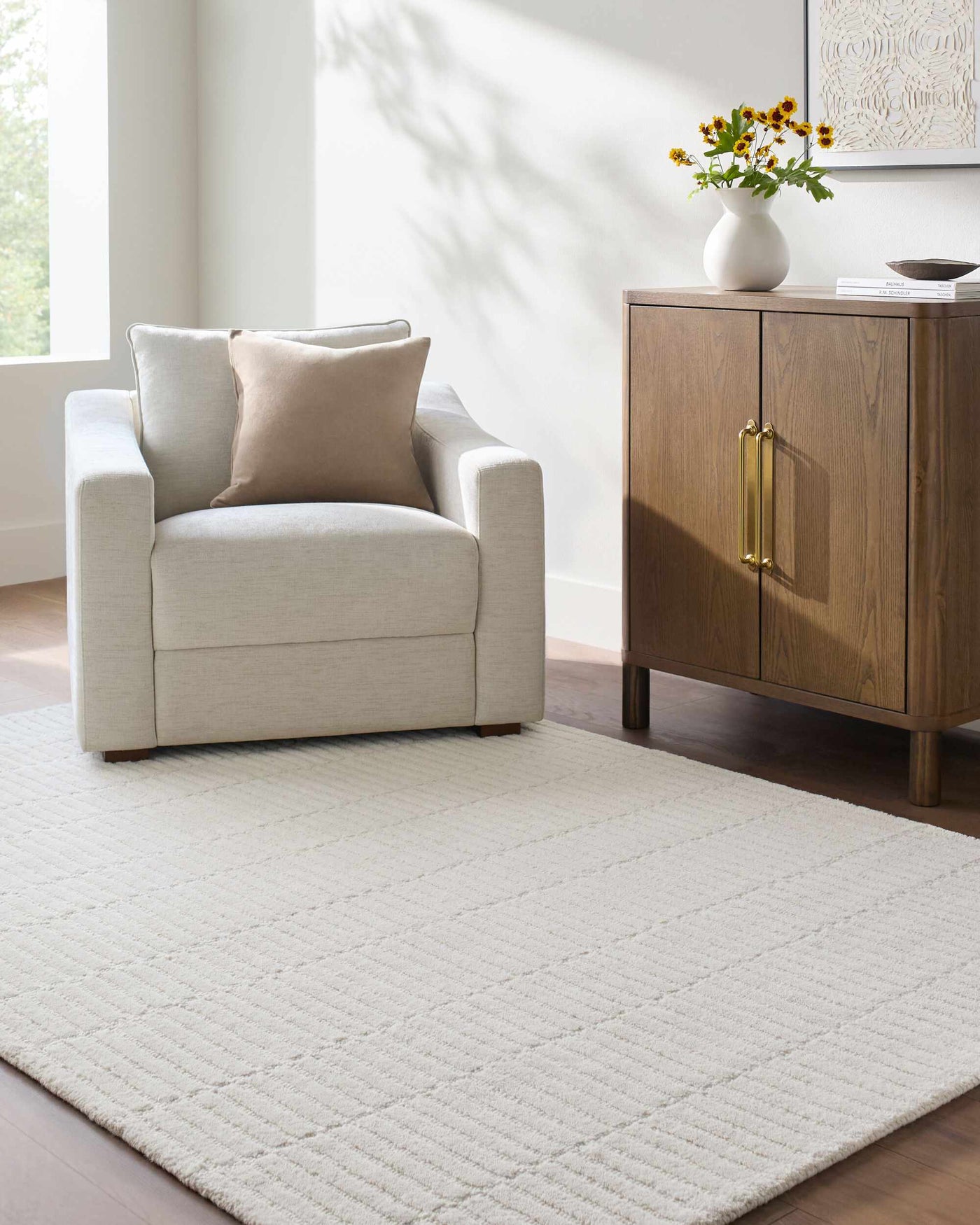 Finial Beige Wool Area Rug by Boutique Rugs