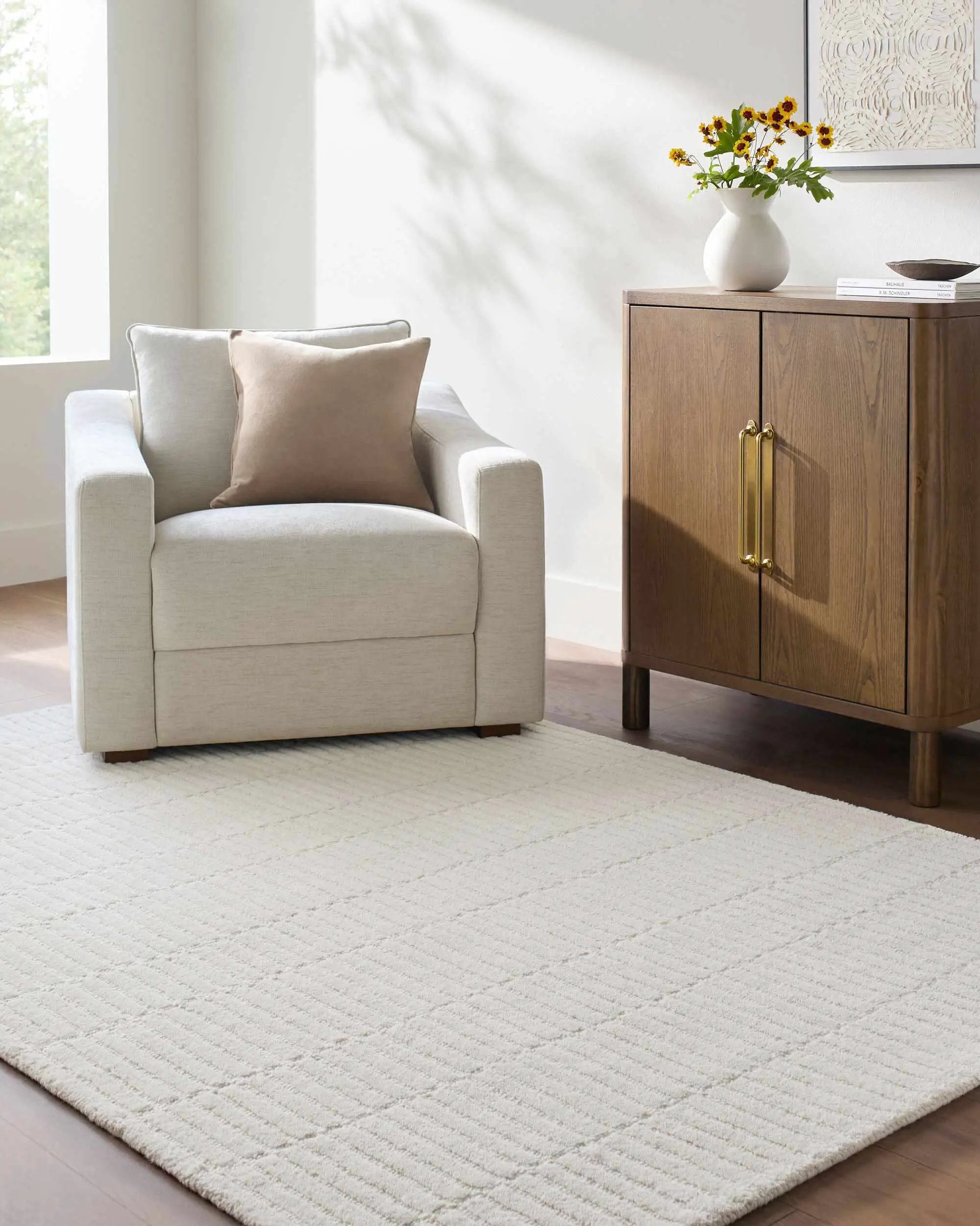 Finial Beige Wool Area Rug by Boutique Rugs