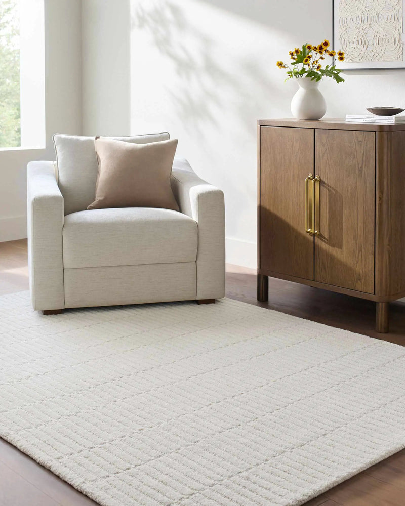 Finial Beige Wool Area Rug by Boutique Rugs