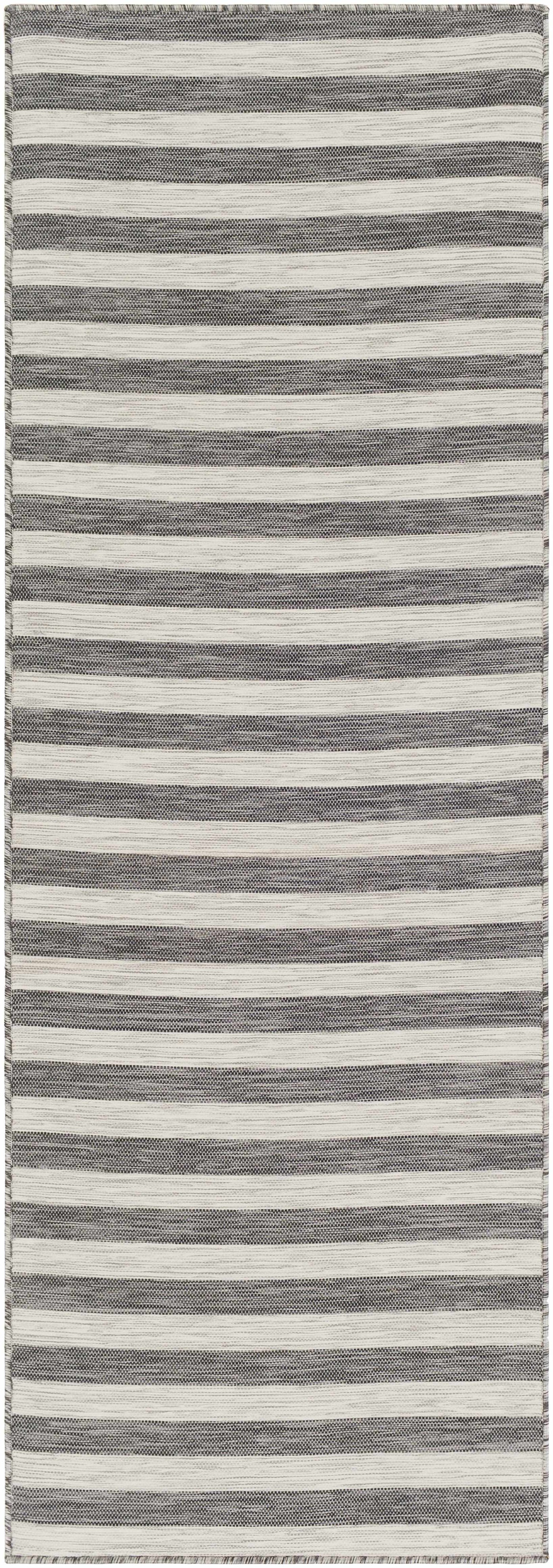 Bongaree Black&Gray Striped Flatweave Outdoor Carpet - Clearance by Boutique Rugs