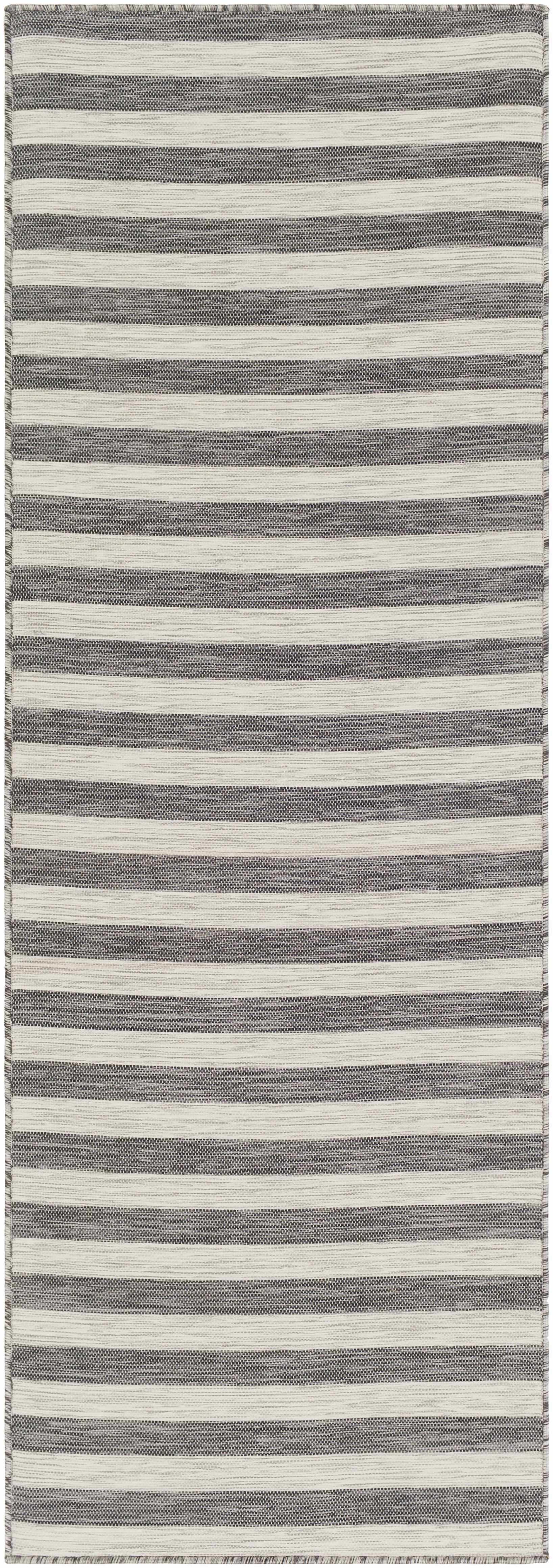 Bongaree Black&Gray Striped Flatweave Outdoor Carpet - Clearance by Boutique Rugs