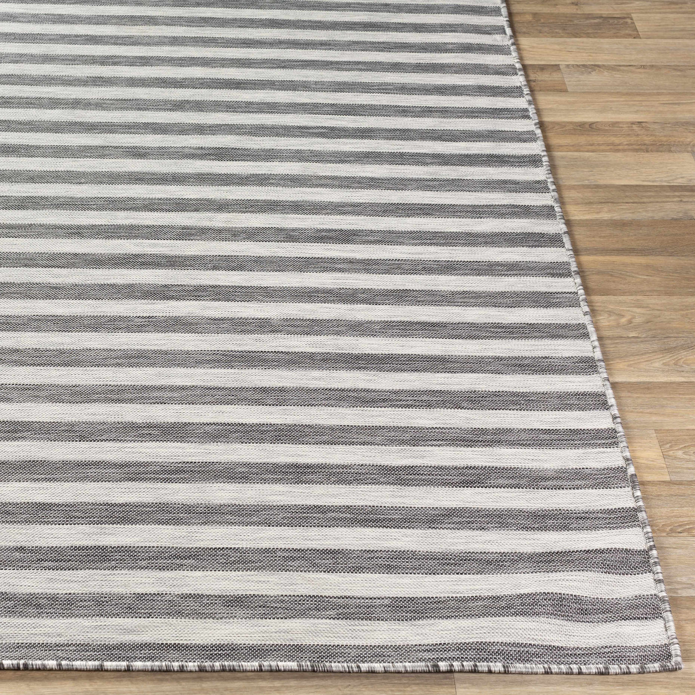 Bongaree Black&Gray Striped Flatweave Outdoor Carpet - Clearance by Boutique Rugs