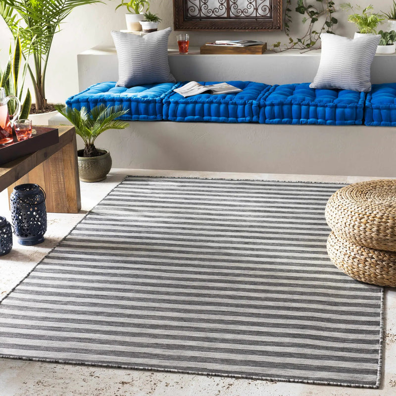 Bongaree Black&Gray Striped Flatweave Outdoor Carpet - Clearance by Boutique Rugs