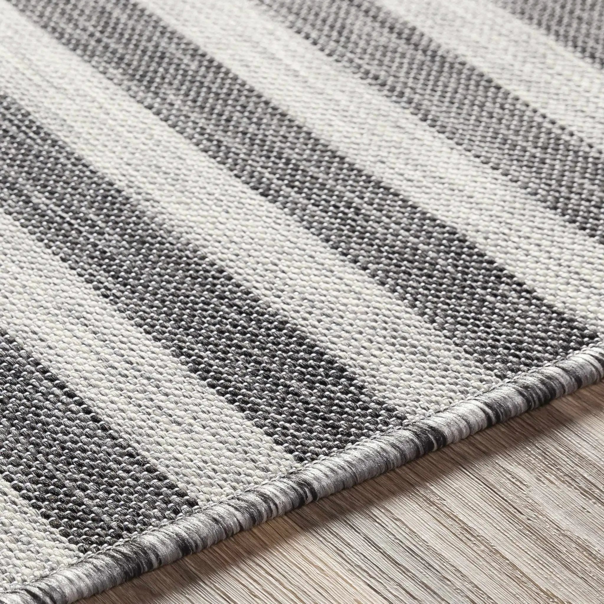 Bongaree Black&Gray Striped Flatweave Outdoor Carpet - Clearance by Boutique Rugs
