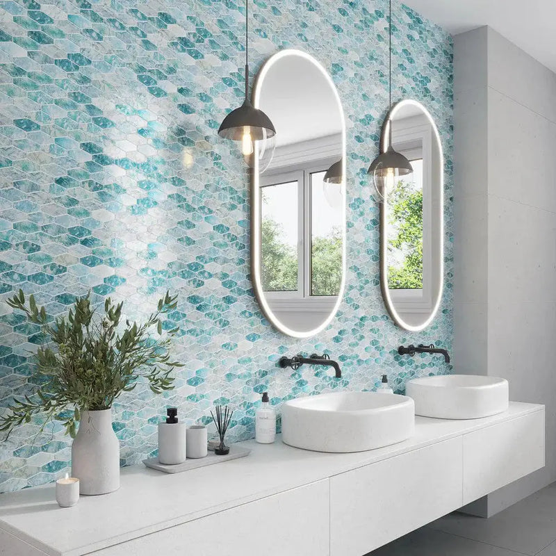 Aqua 11x12 Matte Elongated Hexagon Glass Mosaic Tile (10 pack, 8.6 sq ft/case) by Apollo Tile