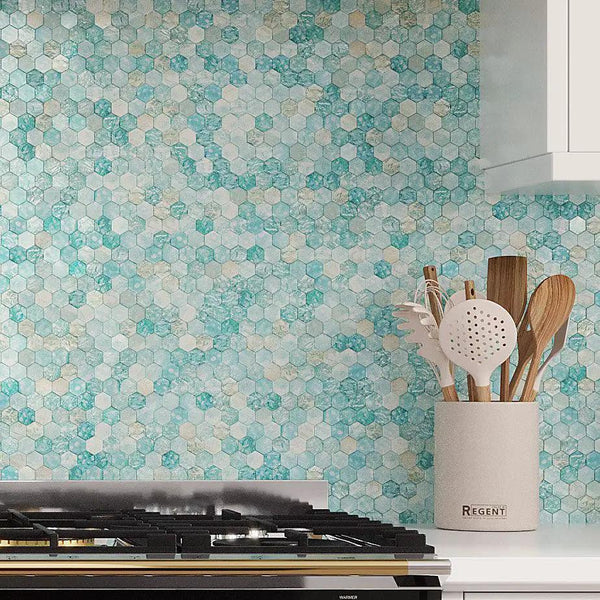 Aqua 12x12 Matte Hexagon Glass Mosaic Tile (10 pack, 9.6 sq ft/case)