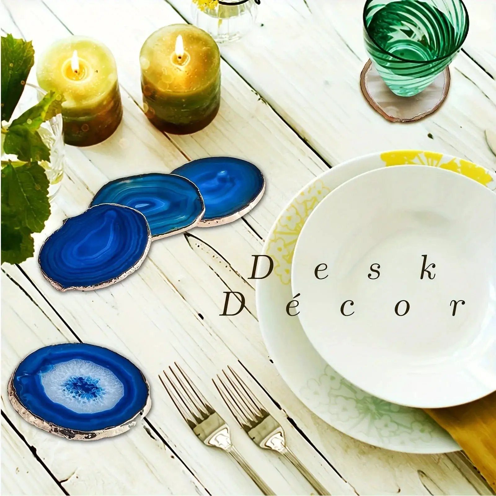 Coasters - Decorative Blue Agate 2pcs by House Of Avana