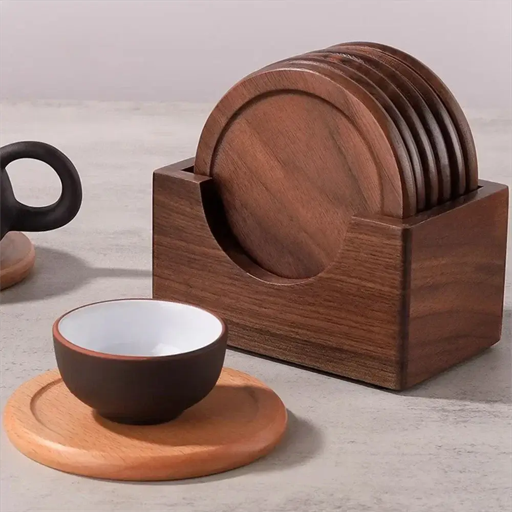 Coasters - Insulated Walnut Wood Round by House Of Avana
