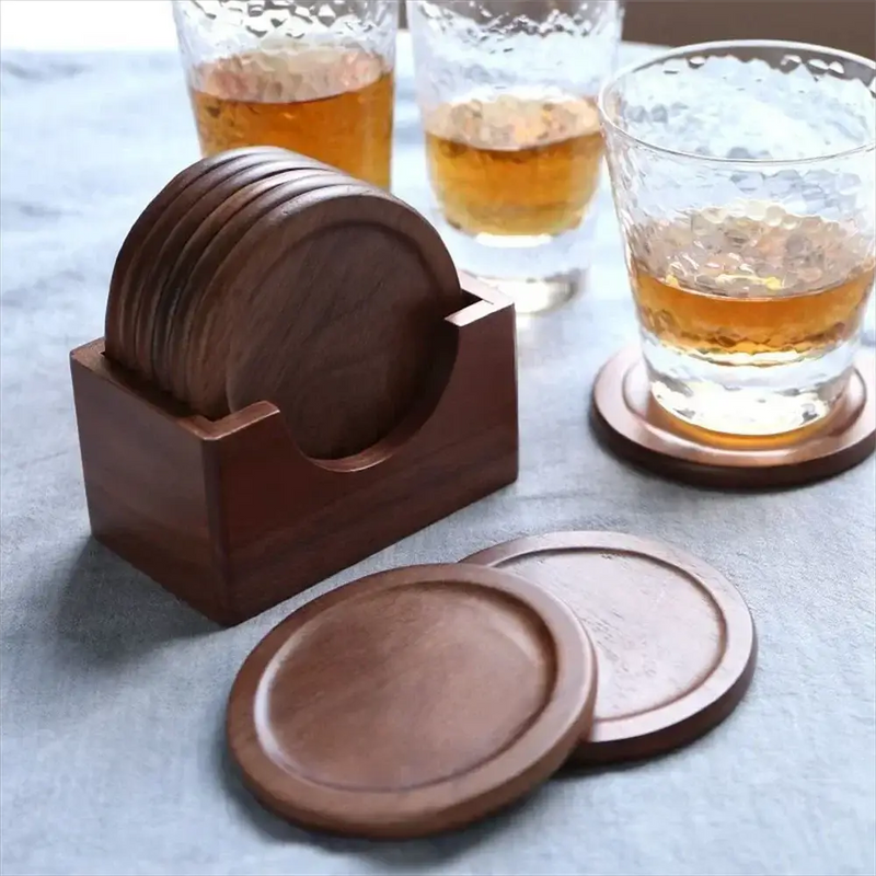 Coasters - Insulated Walnut Wood Round by House Of Avana