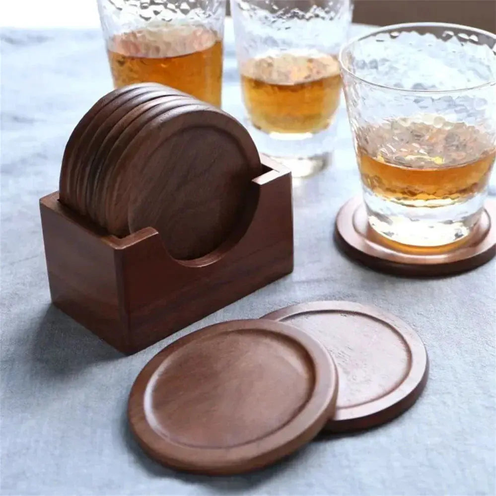 Coasters - Insulated Walnut Wood Round by House Of Avana