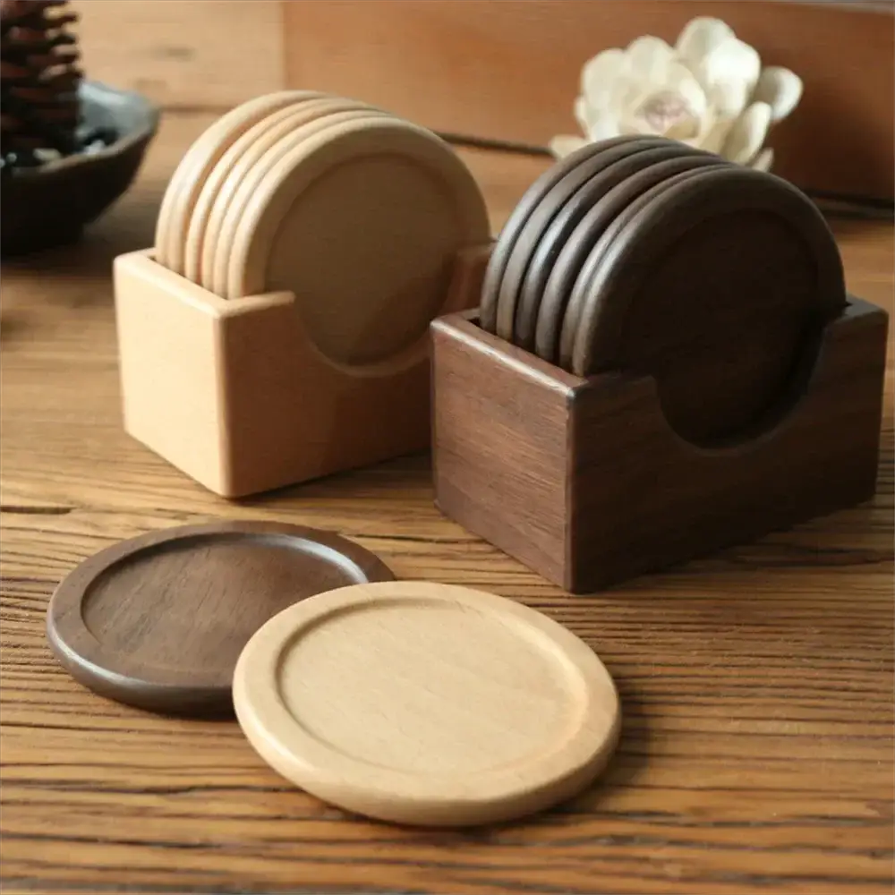 Coasters - Insulated Walnut Wood Round by House Of Avana